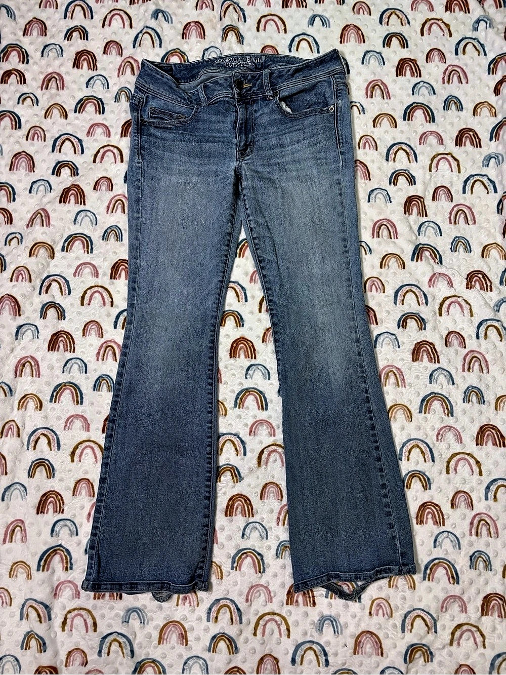 American Eagle Outfitters Super Stretch Flare Jeans in Blue Waist 12